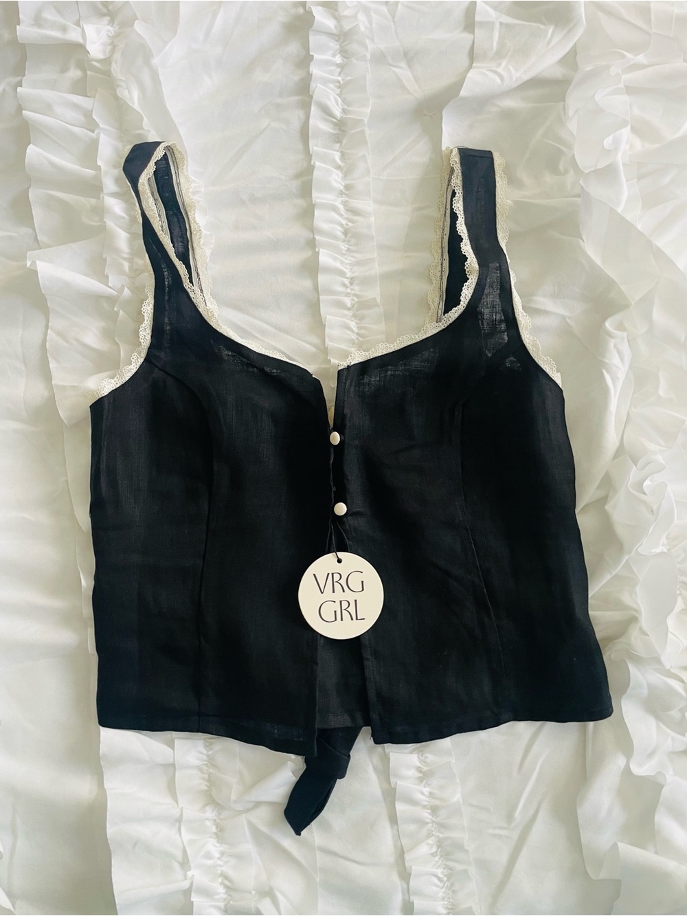 Verge Girl Black Crop Tank with Lace Trim